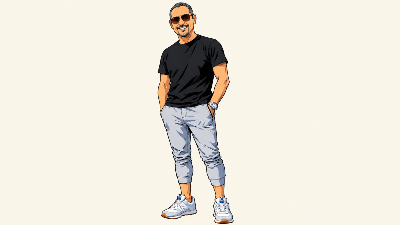 Ejemplo de caricatura de cuerpo completo sobre fondo liso